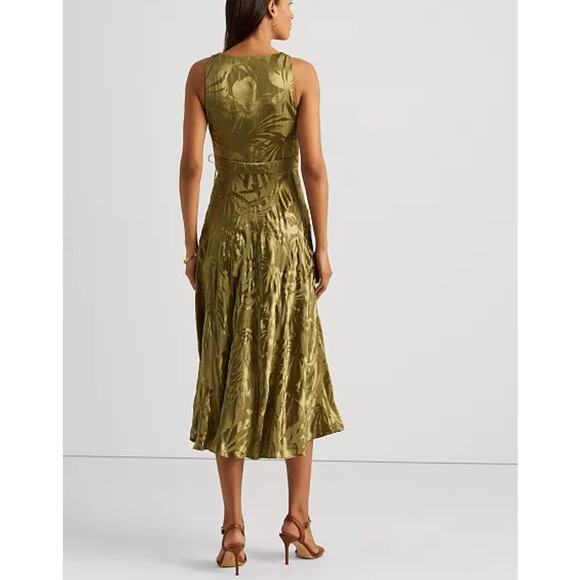 Lauren Ralph Lauren Palm Leaf Jacquard Sleeveless Dress Olive Green Size 16 NWT - Picture 7 of 13